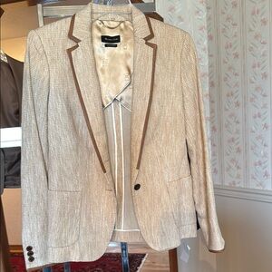 Massimo Dutti Cream and Brown Textured Blazer